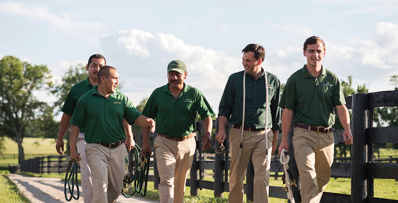 Peter Sheehan walking in horse farm